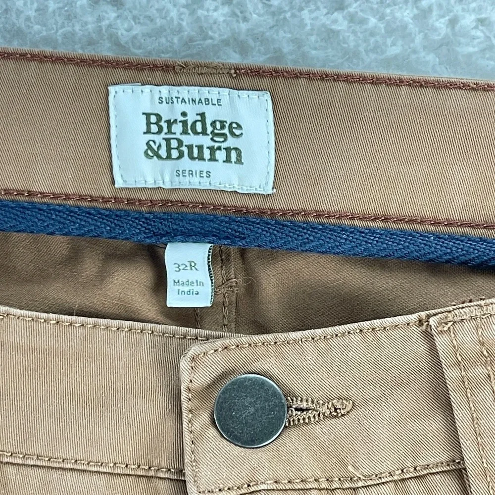 Bridge & Burn Brown Organic Cotton Chino Pants Mens Straight Leg Casual Size 32R